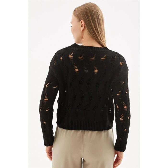 Ajurlu Crop Kazak Siyah