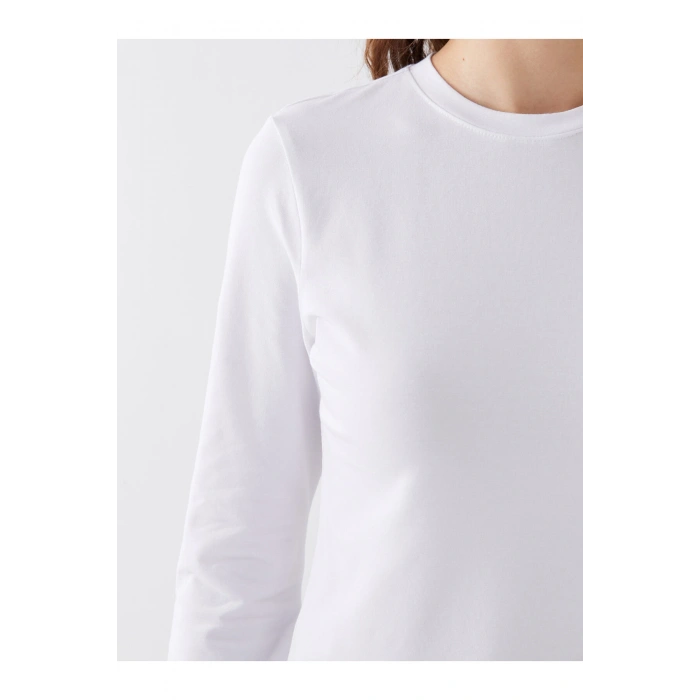 Bisiklet Yaka Düz Uzun Kollu Kadın Tişört