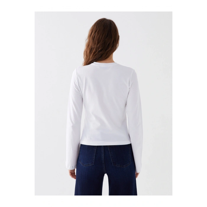 Bisiklet Yaka Düz Uzun Kollu Kadın Tişört