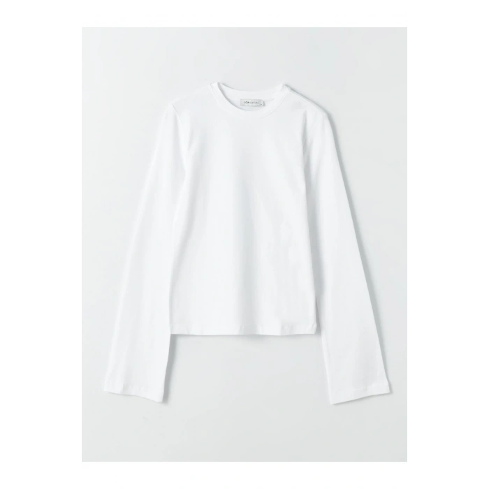 Bisiklet Yaka Düz Uzun Kollu Kadın Tişört