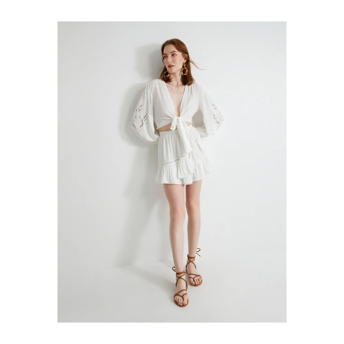 Mini Etek Viskon Beli Lastikli Volanlı