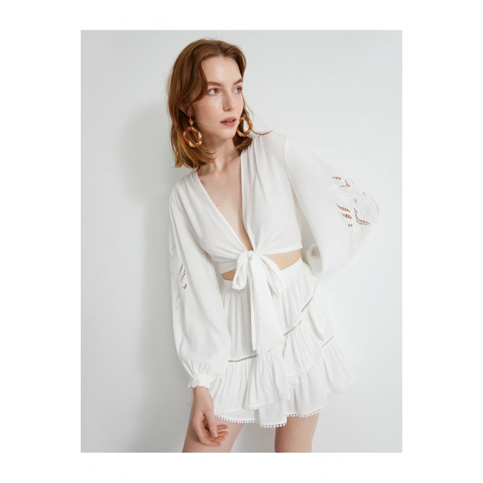 Mini Etek Viskon Beli Lastikli Volanlı