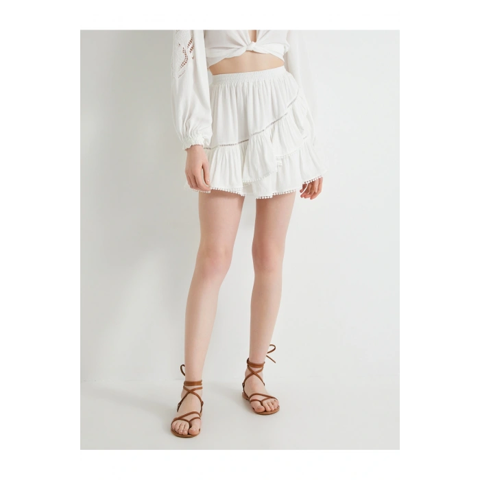 Mini Etek Viskon Beli Lastikli Volanlı