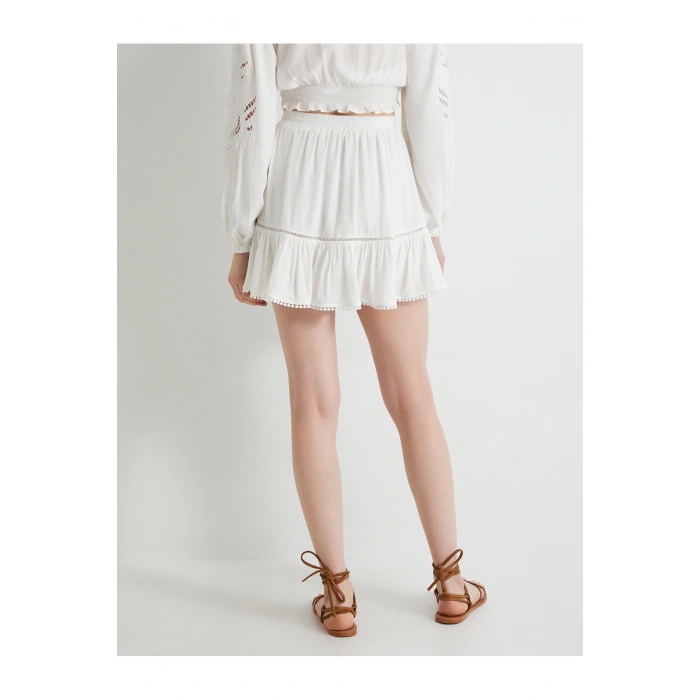 Mini Etek Viskon Beli Lastikli Volanlı