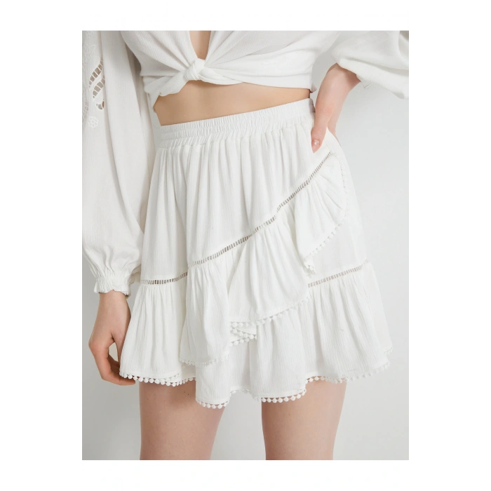 Mini Etek Viskon Beli Lastikli Volanlı