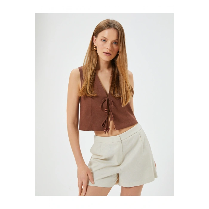 Keten Şort Cepli Standart Bel Bol Kalıp