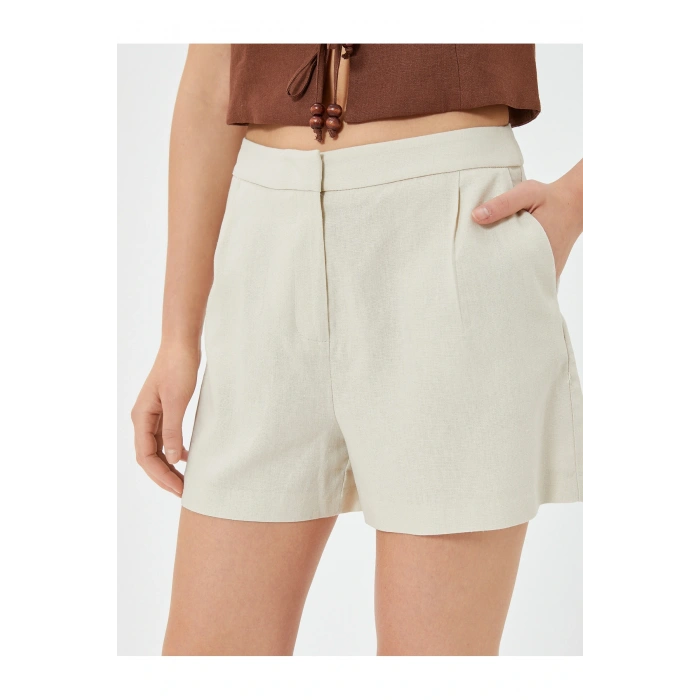 Keten Şort Cepli Standart Bel Bol Kalıp