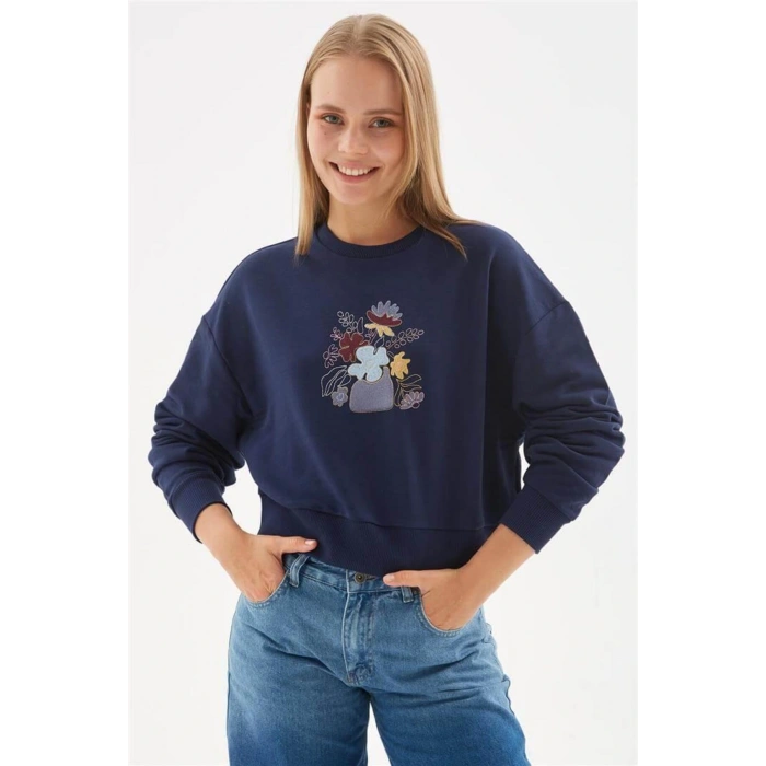 Nakışlı Sweat Lacivert