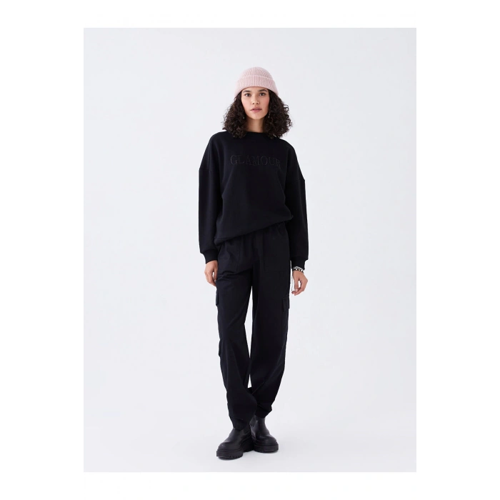 Lw - Bisiklet Yaka Nakışlı Uzun Kollu Oversize Kadın Sweatshirt