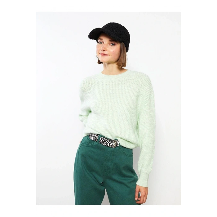 LCW Casual Bisiklet Yaka Düz Uzun Kollu Kadın Triko Kazak