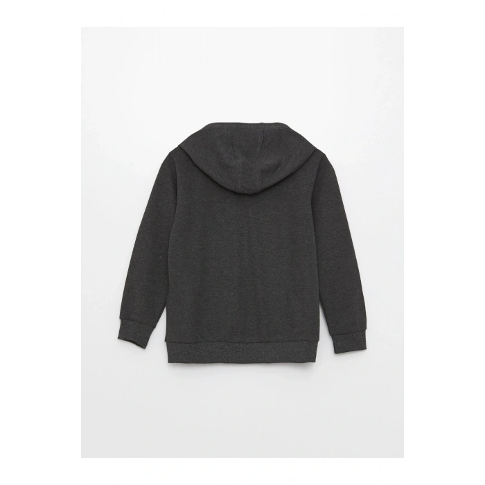 Kapüşonlu Basic Uzun Kollu Erkek Çocuk Fermuarlı Sweatshirt