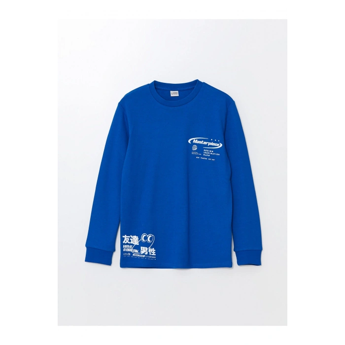 Bisiklet Yaka Baskılı Uzun Kollu Erkek Çocuk Tişört