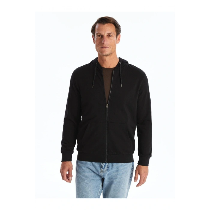 LCWAIKIKI Classic Siyah Kapüşonlu Uzun Kollu Erkek Kalın Fermuarlı Sweatshirt