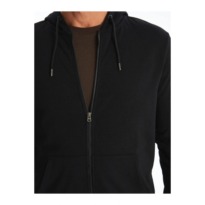 LCWAIKIKI Classic Siyah Kapüşonlu Uzun Kollu Erkek Kalın Fermuarlı Sweatshirt