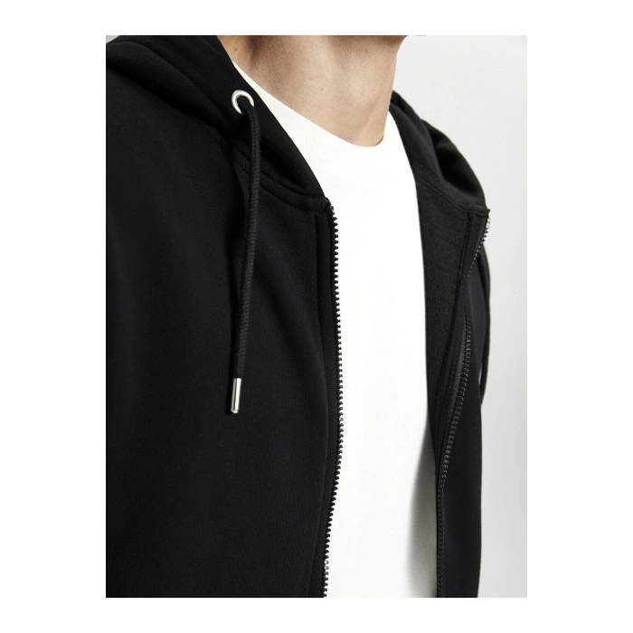 LCWAIKIKI Classic Siyah Kapüşonlu Uzun Kollu Erkek Kalın Fermuarlı Sweatshirt