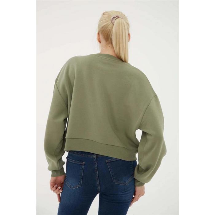 Nakışlı Crop Sweat Haki