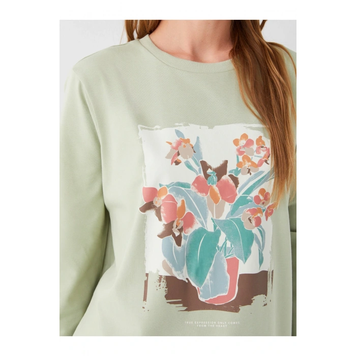 Bisiklet Yaka Baskılı Uzun Kollu Kadın Tunik