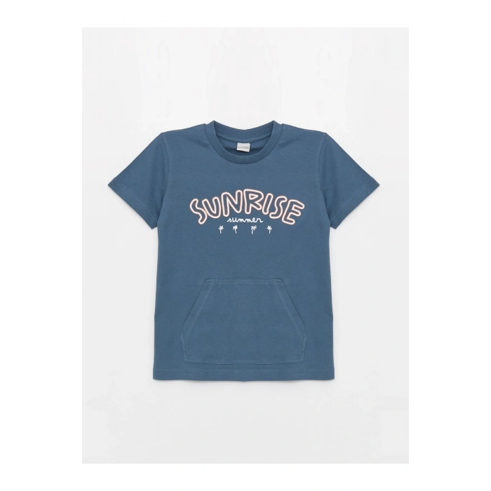 Bisiklet Yaka Baskılı Kısa Kollu Erkek Çocuk Tişört Ve Şort