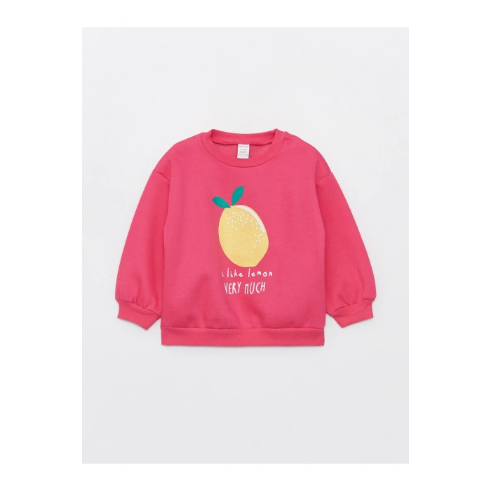 Bisiklet Yaka Uzun Kollu Baskılı Kız Bebek Sweatshirt ve Eşofman Alt 2li Takım