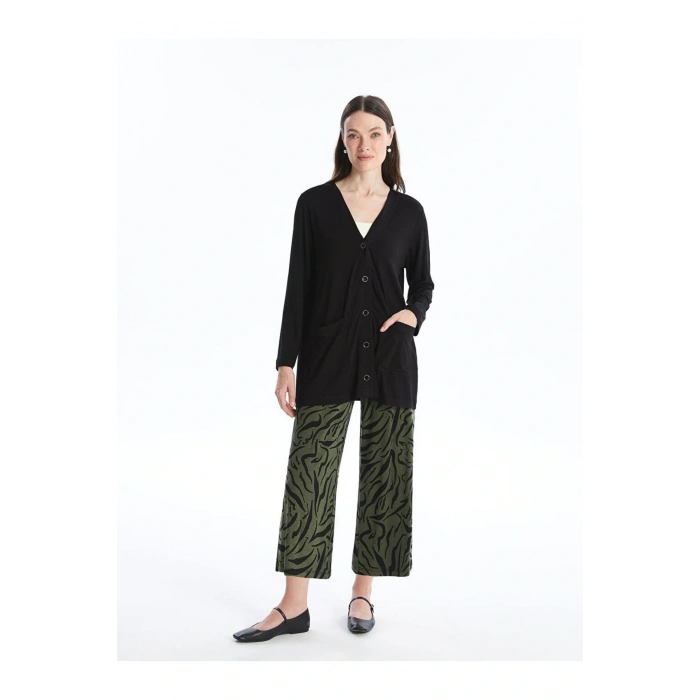 V Yaka Düz Uzun Kollu Kadın Hırka (S4)