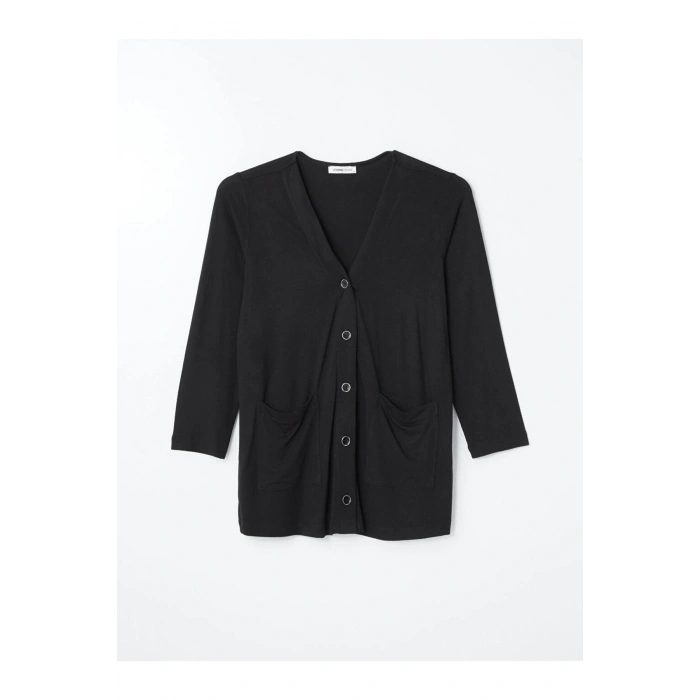 V Yaka Düz Uzun Kollu Kadın Hırka (S4)