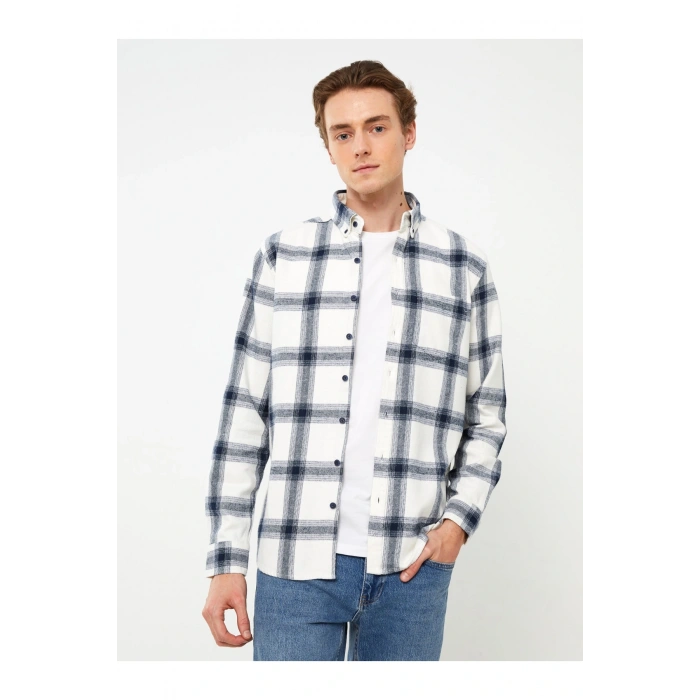 Regular Fit Uzun Kollu Ekose Gabardin Erkek Gömlek