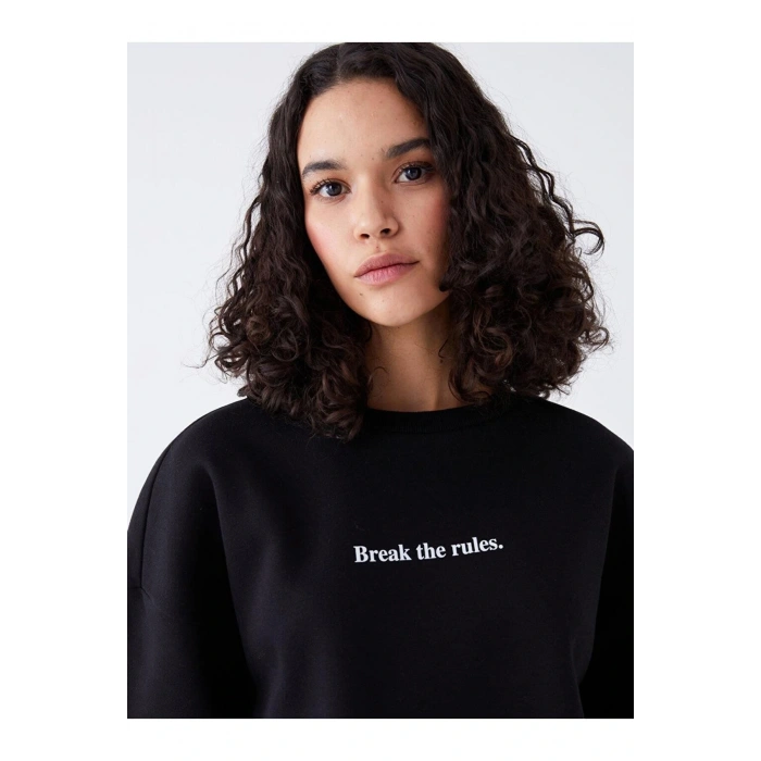 LCW Vision Bisiklet Yaka Baskılı Uzun Kollu Oversize Kadın Sweatshirt