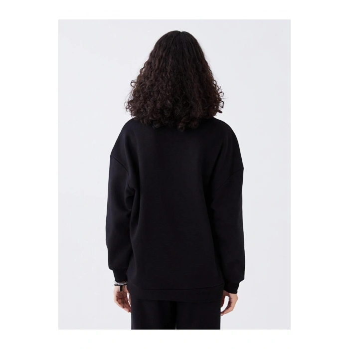 LCW Vision Bisiklet Yaka Baskılı Uzun Kollu Oversize Kadın Sweatshirt