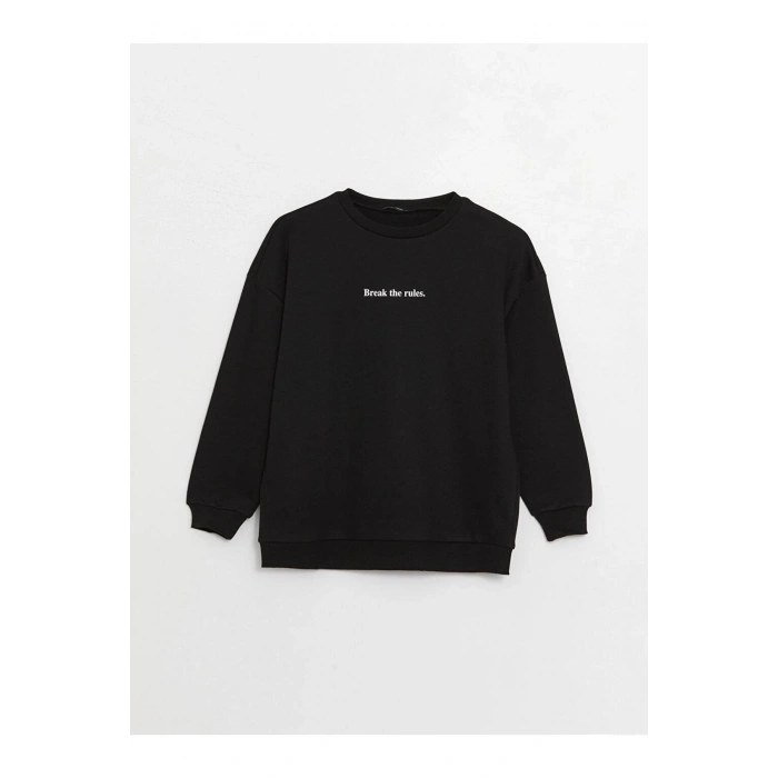 LCW Vision Bisiklet Yaka Baskılı Uzun Kollu Oversize Kadın Sweatshirt