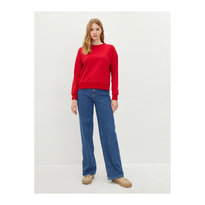 Bisiklet Yaka Düz Uzun Kollu Kadın Sweatshirt