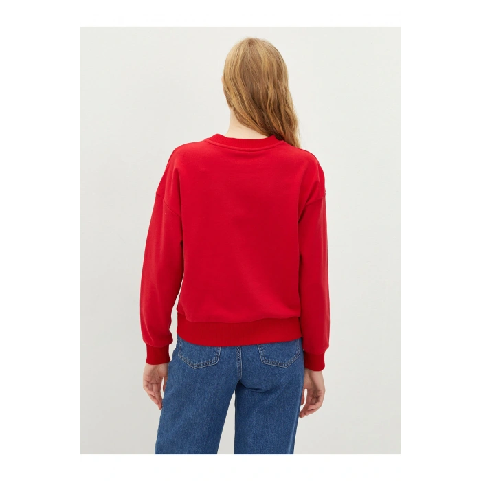 Bisiklet Yaka Düz Uzun Kollu Kadın Sweatshirt