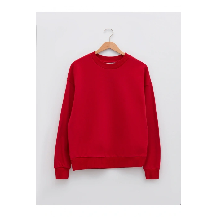 Bisiklet Yaka Düz Uzun Kollu Kadın Sweatshirt