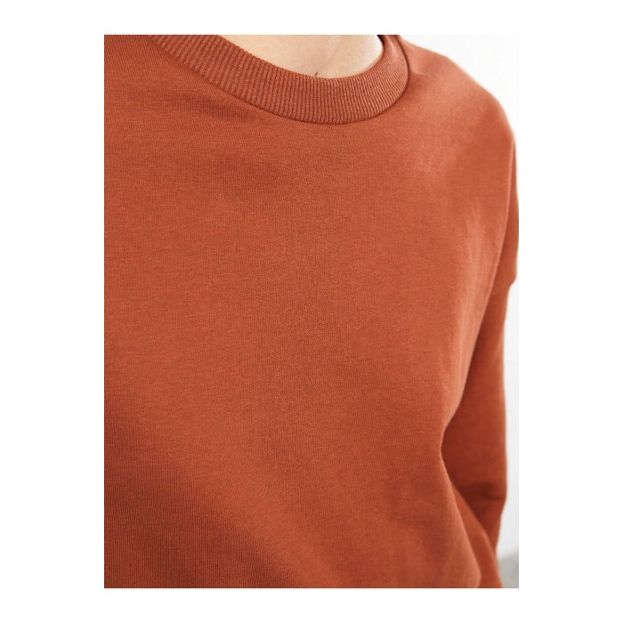 Bisiklet Yaka Düz Uzun Kollu Kadın Sweatshirt