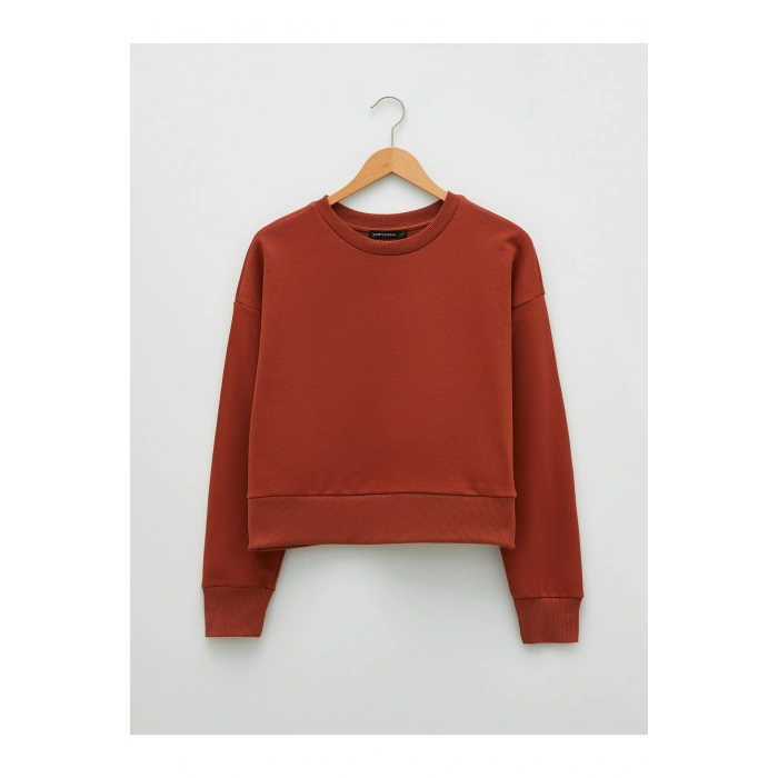 Bisiklet Yaka Düz Uzun Kollu Kadın Sweatshirt