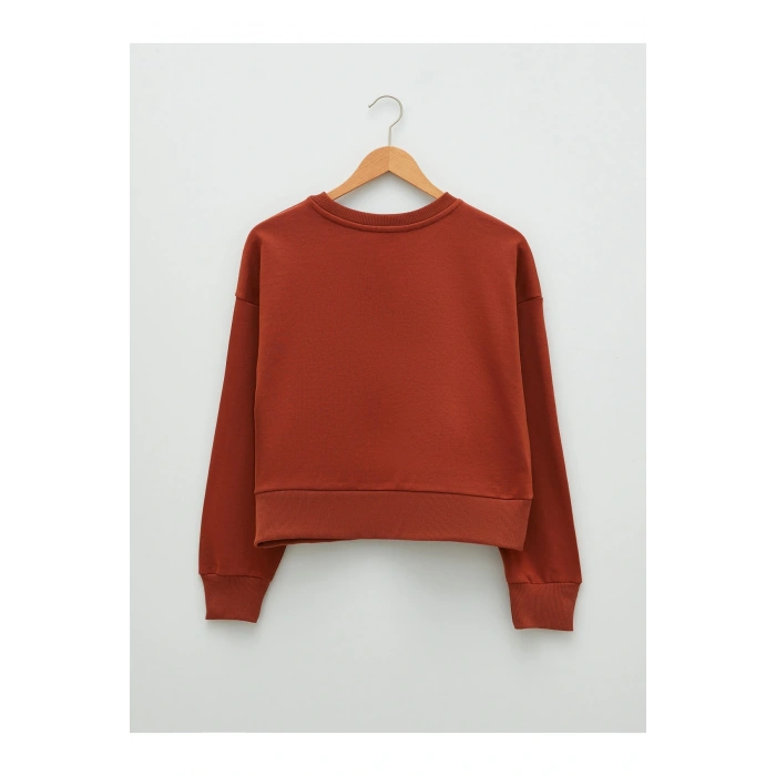 Bisiklet Yaka Düz Uzun Kollu Kadın Sweatshirt