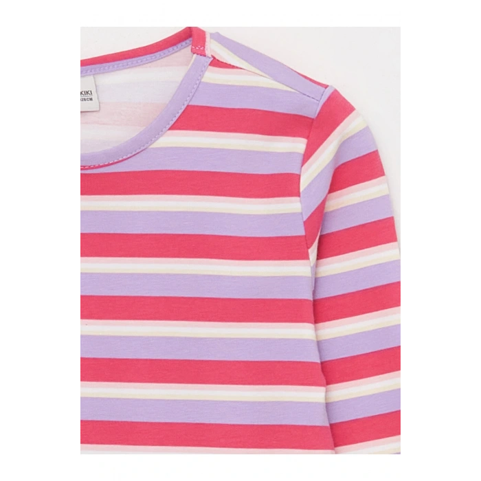 Bisiklet Yaka Çizgili Uzun Kollu Kız Çocuk Tişört