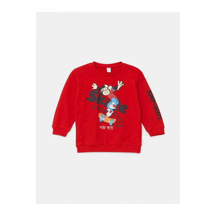 Lcw Kids Kırmızı Bisiklet Yaka Nostaljik Maymun Baskılı Erkek Bebek Sweatshirt