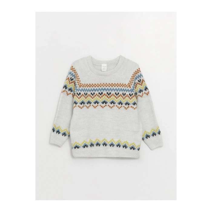 Bisiklet Yaka Uzun Kollu Desenli Erkek Bebek Triko Kazak