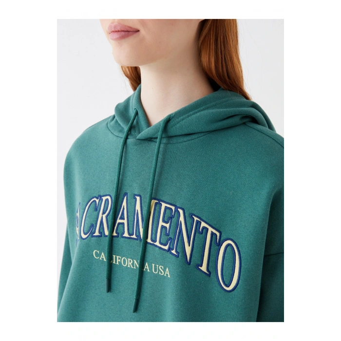 Baskılı Uzun Kollu Oversize Kadın Hoodie