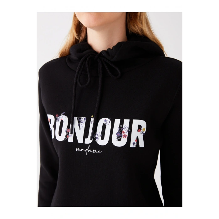 Baskılı Uzun Kollu Kadın Hoodie