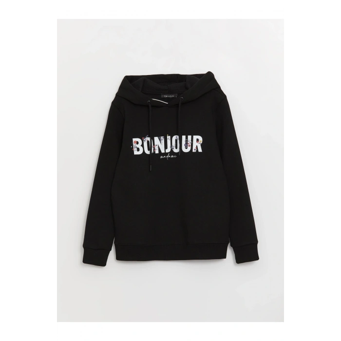 Baskılı Uzun Kollu Kadın Hoodie