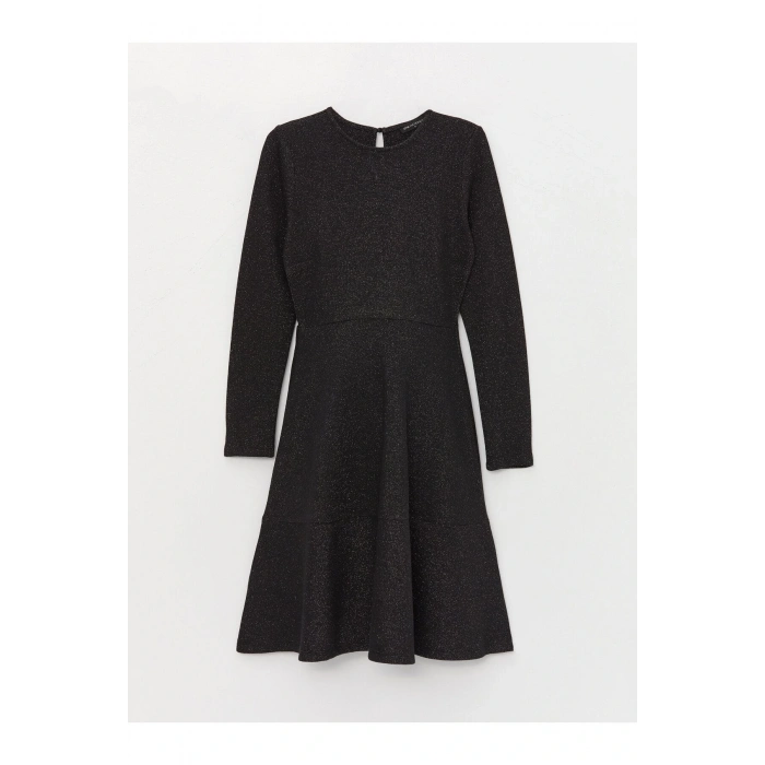 Bisiklet Yaka Parlak Görünümlü Uzun Kollu Hamile Elbise