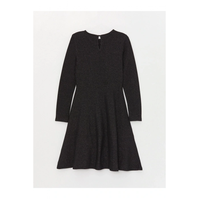 Bisiklet Yaka Parlak Görünümlü Uzun Kollu Hamile Elbise