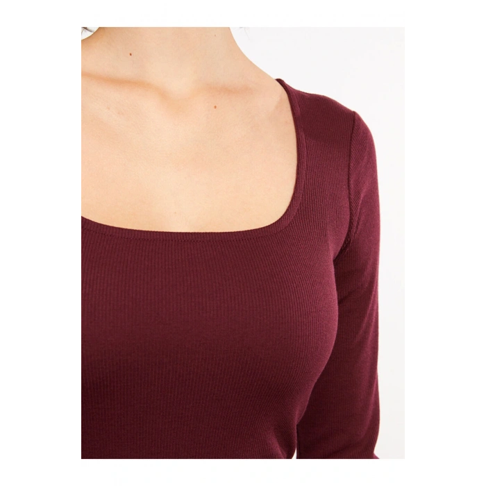 Kare Yaka Düz Uzun Kollu Kadın Bodycon Elbise