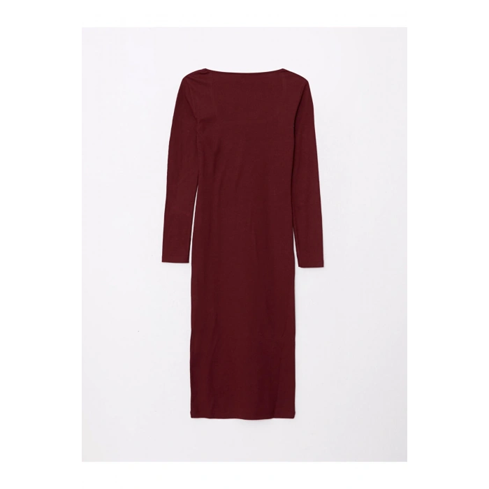 Kare Yaka Düz Uzun Kollu Kadın Bodycon Elbise