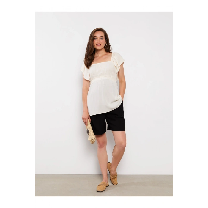 Beli Lastikli Karın Panelli Düz Hamile Şort