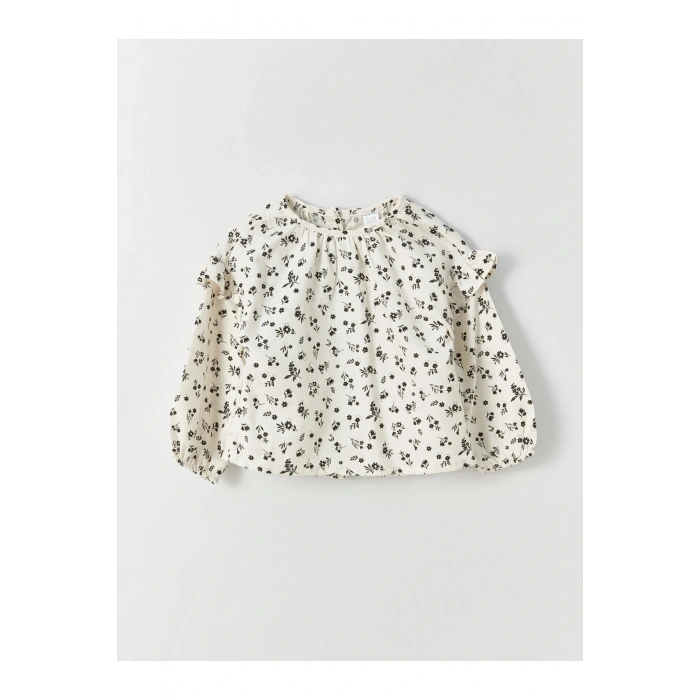 Bisiklet Yaka Uzun Kollu Baskılı Kız Bebek Gömlek