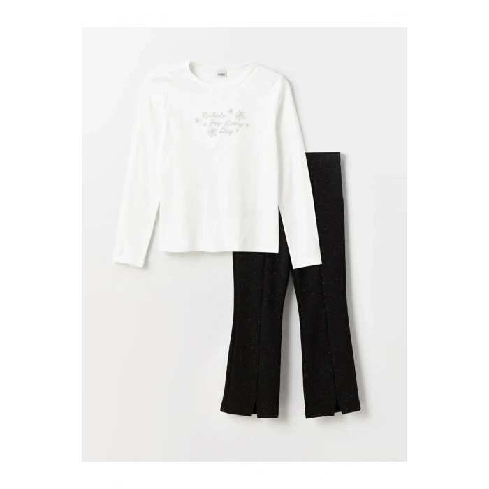 LCW Kids Bisiklet Yaka Uzun Kollu Kız Çocuk Tişört ve Tayt