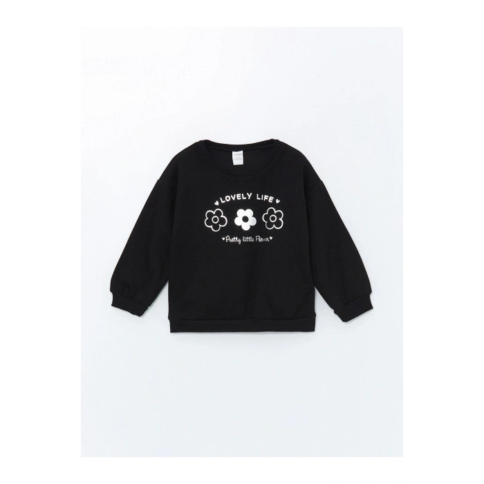 LCW Kids  Bisiklet Yaka Kalın Baskılı Kız Çocuk Sweatshirt