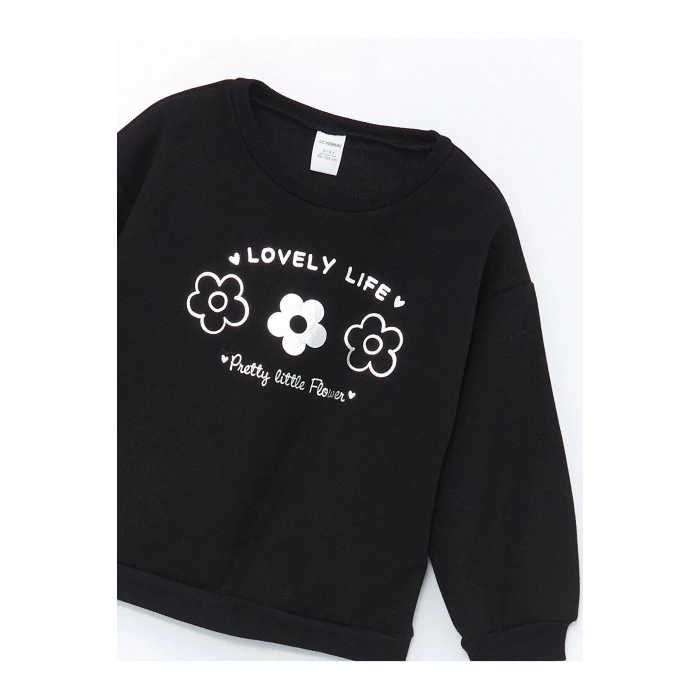 LCW Kids  Bisiklet Yaka Kalın Baskılı Kız Çocuk Sweatshirt